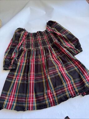 Crewcuts Black Red and Yellow Plaid Smocked Dress